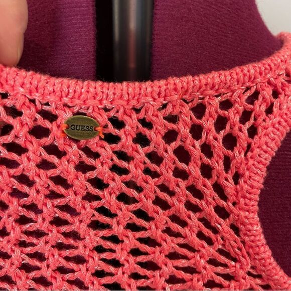 GUESS Pink Neat Knit Tank Top S Crochet Top - Picture 6 of 11